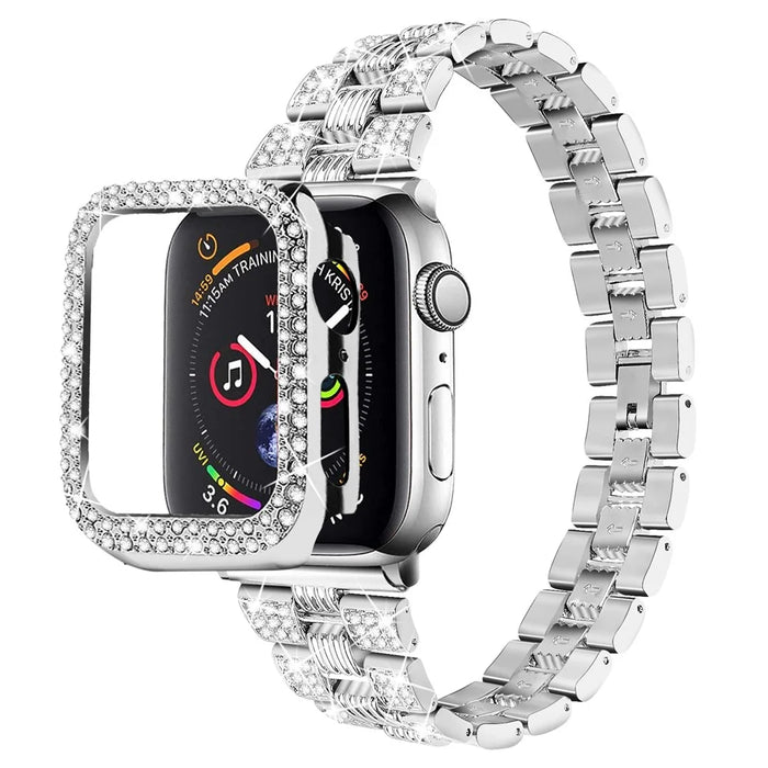 For Apple Watch Series 6 / 5 / 4 / SE / SE(2022) 40mm Rhinestone Stainless Steel Watch Band + Anti-scratch PC Protective Watch Case - Silver / Silver - 3