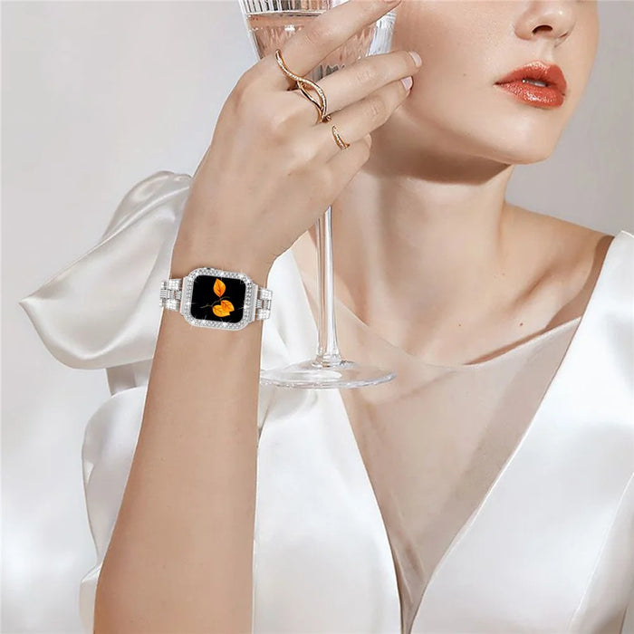 For Apple Watch Series 6 / 5 / 4 / SE / SE(2022) 40mm Rhinestone Stainless Steel Watch Band + Anti-scratch PC Protective Watch Case - Silver / Silver - 7