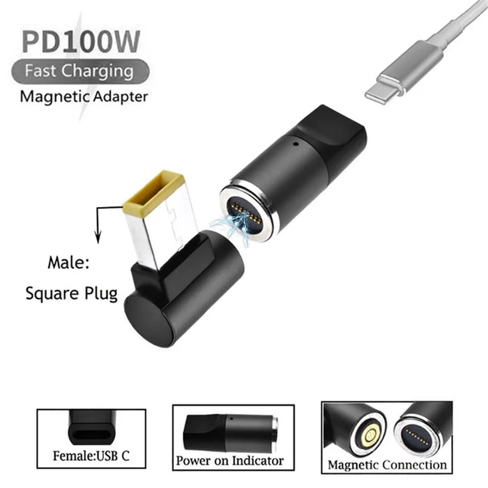 For Lenovo ThinkPad 100W Magnetic Type-C Female to Square Male Plug Laptop Charging Converter Adapter - 2