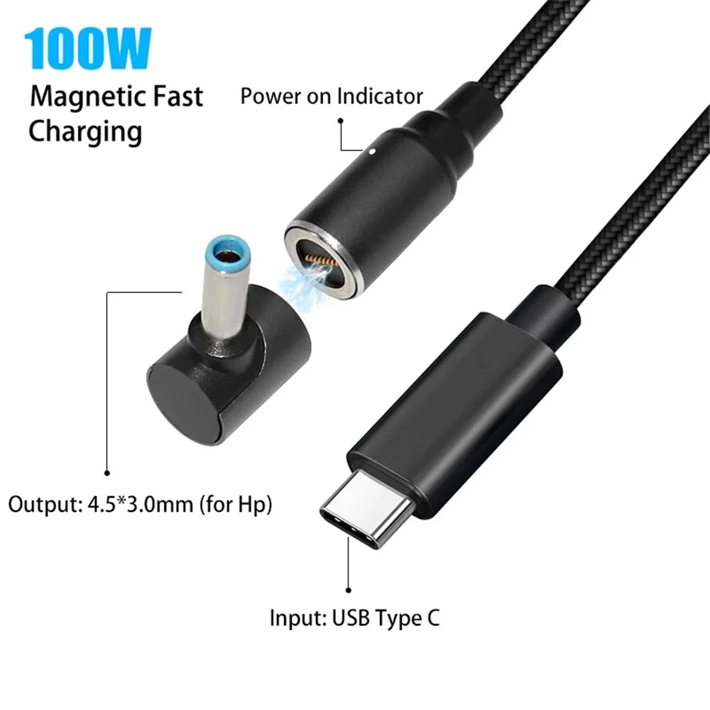 1.8m 100W USB C Type C PD DC Power Adapter Converter for HP Laptop Charging 4.5x3.0mm Magnetic USB C Connector Cable - 4
