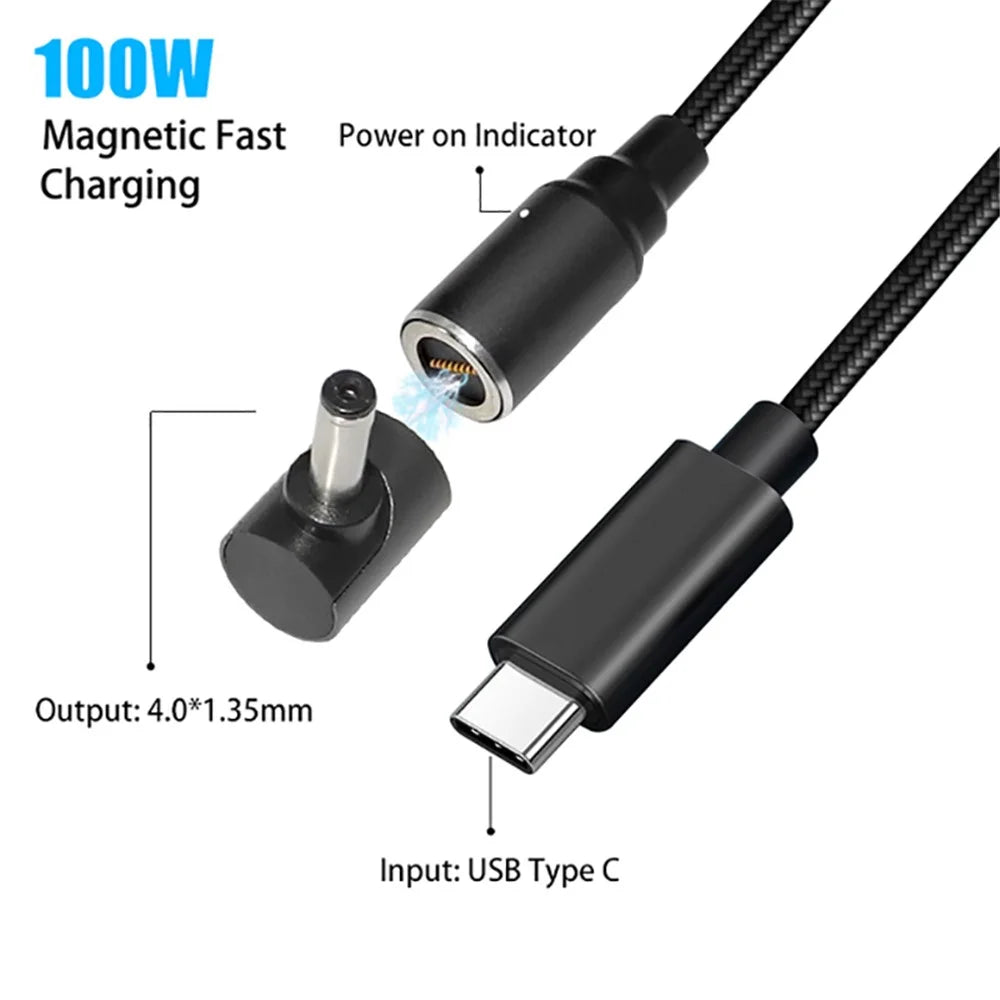 USB-C to 4.0x1.35mm for Asus Laptop, 1.8m PD 100W Quick Charging Magnetic Notebook Connector Charging Adapter Flexible Bending-Resistant DC Cable - 2