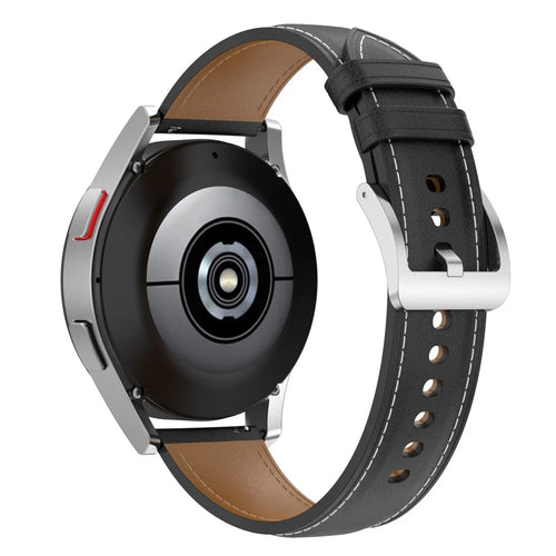 For Samsung Galaxy Watch4 40mm/44mm/Galaxy Watch3 41mm/Galaxy Watch Active2 40mm/44mm/Huawei/Garmin Smart Watch 20mm Genuine Leather Strap Replacement Watchband - Black - 1