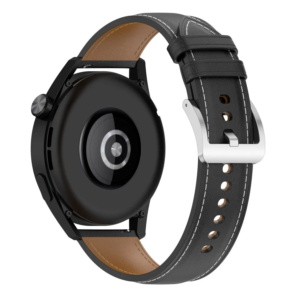 For Samsung Galaxy Watch3 45mm / Huawei Watch GT 3 / Honor Watch GS3 / Garmin / Xiaomi Watch S1 22mm Genuine Leather Strap Watch Band - Black - 1