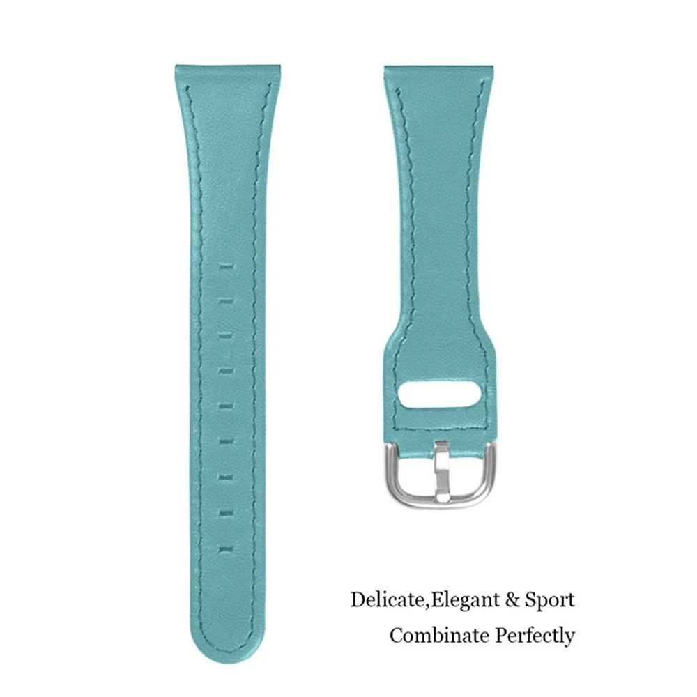For Pebble Time Round/Pebble 2 Cowhide Leather Watch Band 20mm Universal Watch Strap with Stainless Steel Buckle - Baby Blue - 2