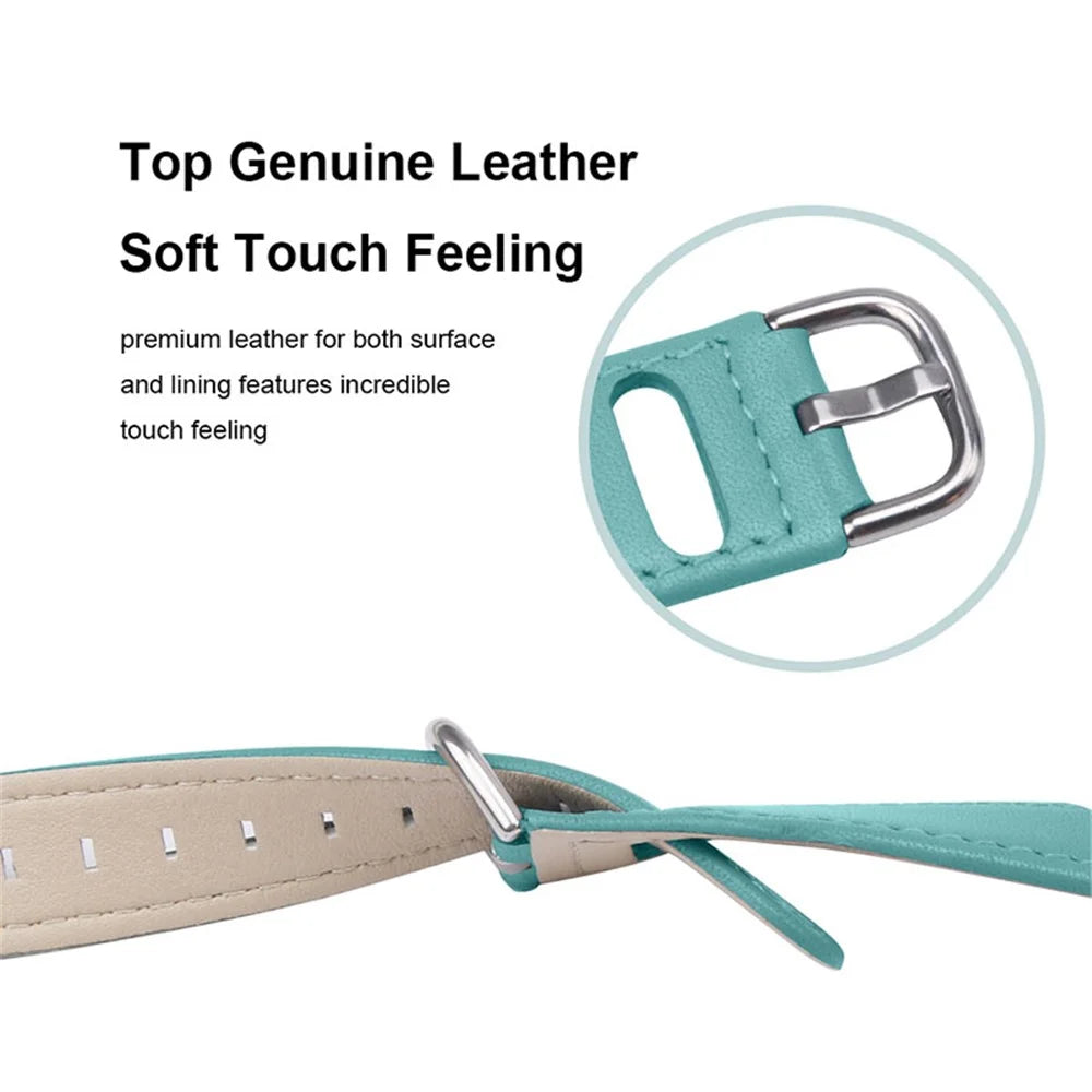 For Pebble Time Round/Pebble 2 Cowhide Leather Watch Band 20mm Universal Watch Strap with Stainless Steel Buckle - Baby Blue - 3