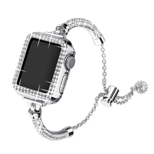 For Apple Watch Series 3/2/1 42mm Rhinestone Decor Metal Bracelet Watchband Strap + Hollow Out PC Protective Watch Case - Silver - 1