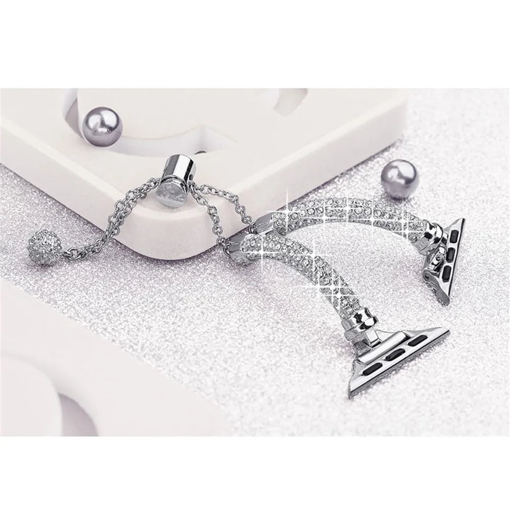 For Apple Watch Series 1 / 2 / 3 38mm Fashionable Durable Bracelet Metal Rhinestone Decor Wrist Strap Watch Band + Hollow Out PC Watch Case - Silver - 4