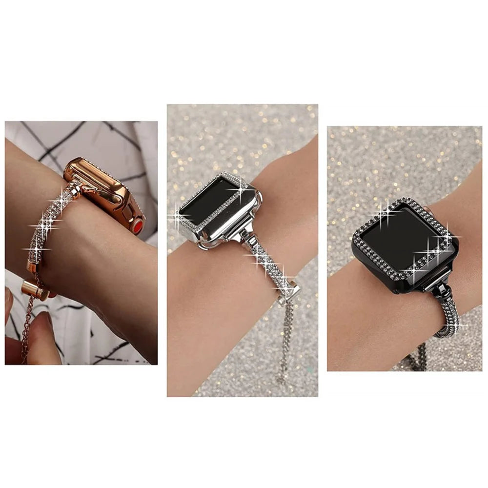 For Apple Watch Series 1 / 2 / 3 38mm Fashionable Durable Bracelet Metal Rhinestone Decor Wrist Strap Watch Band + Hollow Out PC Watch Case - Silver - 5