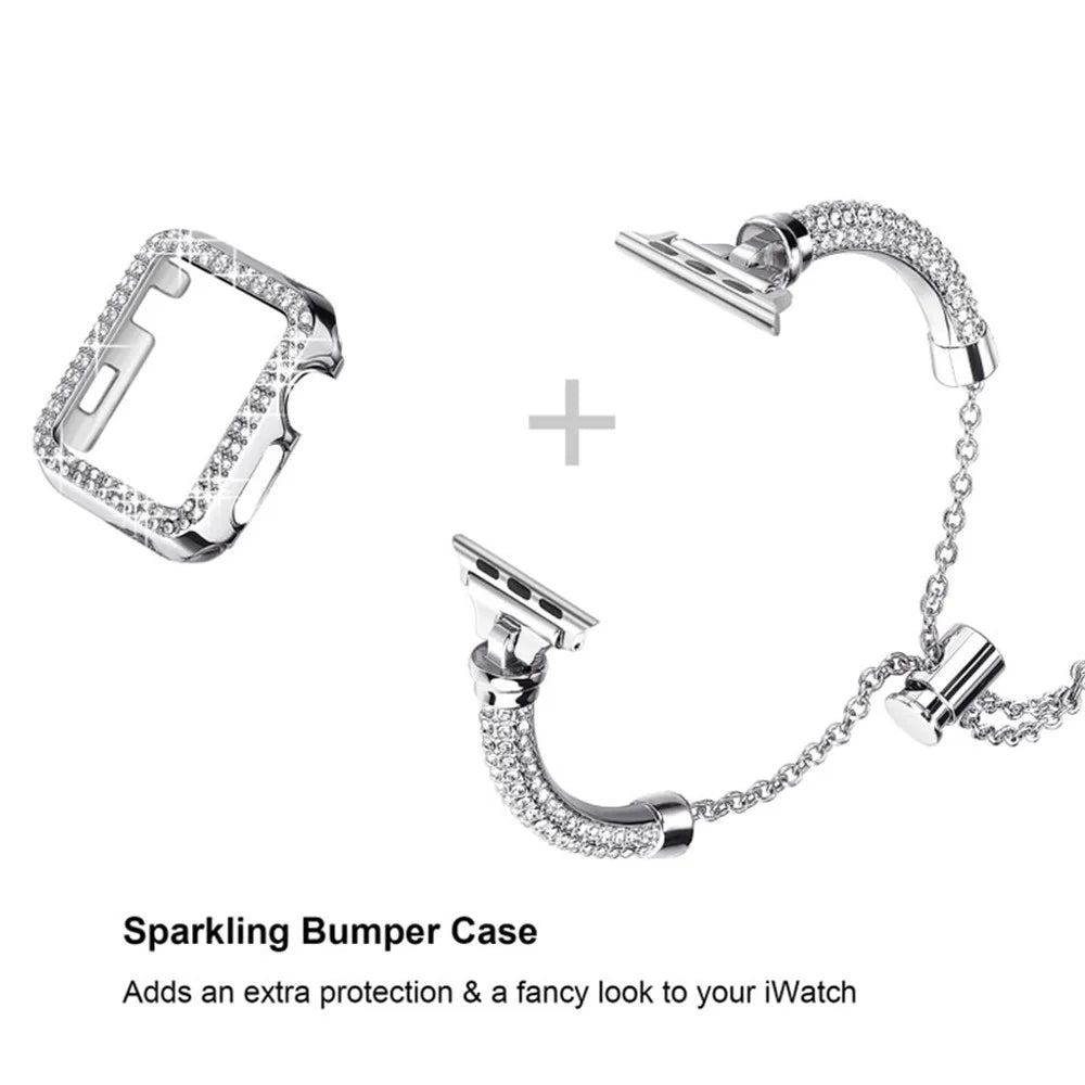 For Apple Watch SE / SE(2022) / Series 4 / 5 / 6 40mm Metal Rhinestone Decor Bracelet Adjustable Watch Band + Hollow Out PC Anti-scratch Watch Case - Silver - 3