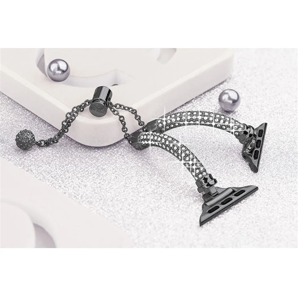 For Apple Watch SE / SE(2022) / Series 4 / 5 / 6 40mm Metal Stylish Rhinestone Decor Bracelet Wrist Strap Watch Band + Hollow Out PC Anti-scratch Watch Case - Black - 4