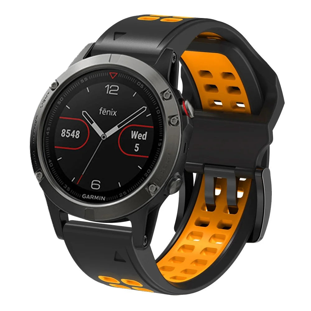 For Garmin Fenix 7X Dual-color Two Rows Holes Silicone Quick Release Watch Band Wrist Strap 26mm - Black/Orange - 2