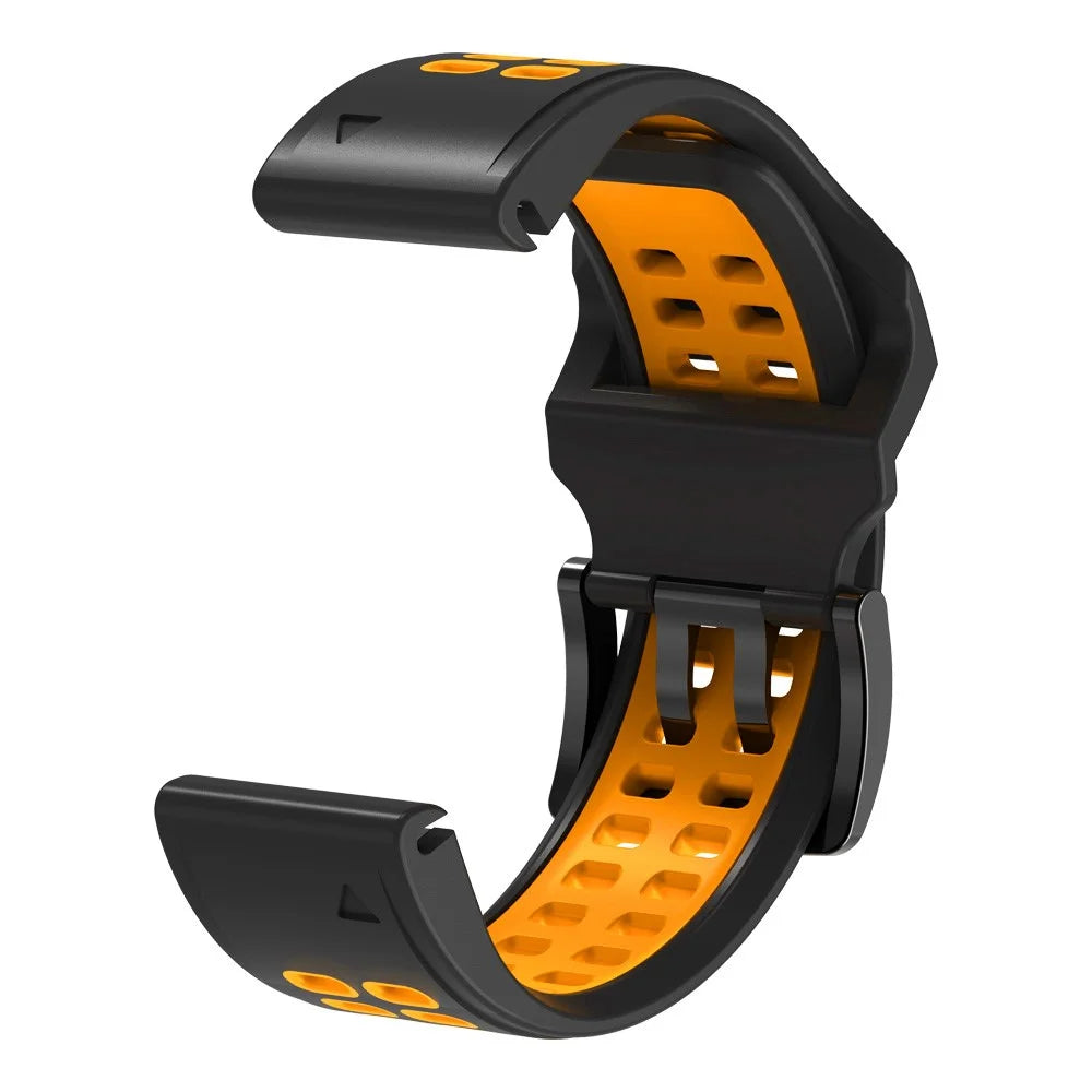 For Garmin Fenix 7X Dual-color Two Rows Holes Silicone Quick Release Watch Band Wrist Strap 26mm - Black/Orange - 3