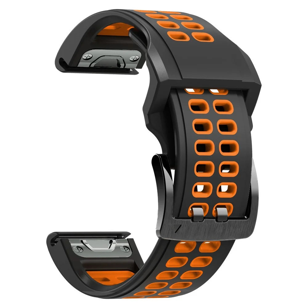 For Garmin Fenix 7X Dual-color Two Rows Holes Silicone Quick Release Watch Band Wrist Strap 26mm - Black/Orange - 4