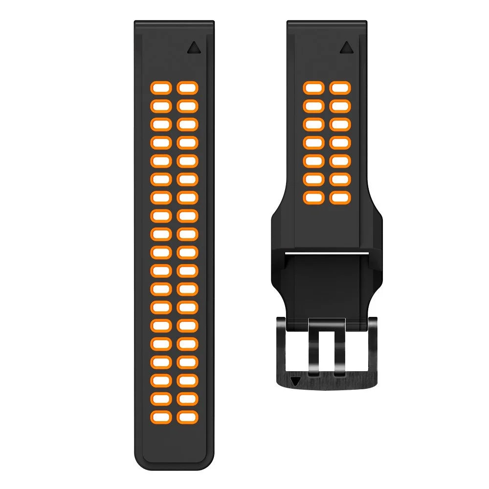 For Garmin Fenix 7X Dual-color Two Rows Holes Silicone Quick Release Watch Band Wrist Strap 26mm - Black/Orange - 5