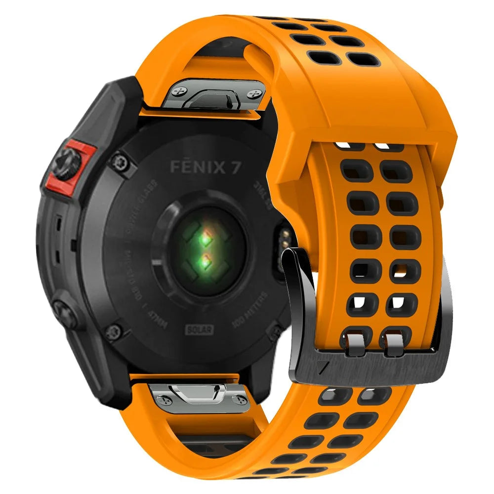 For Garmin Fenix 7/Epix Two Rows Holes Dual-color Quick Release Silicone Watch Band Wrist Strap 22mm - Orange/Black - 1