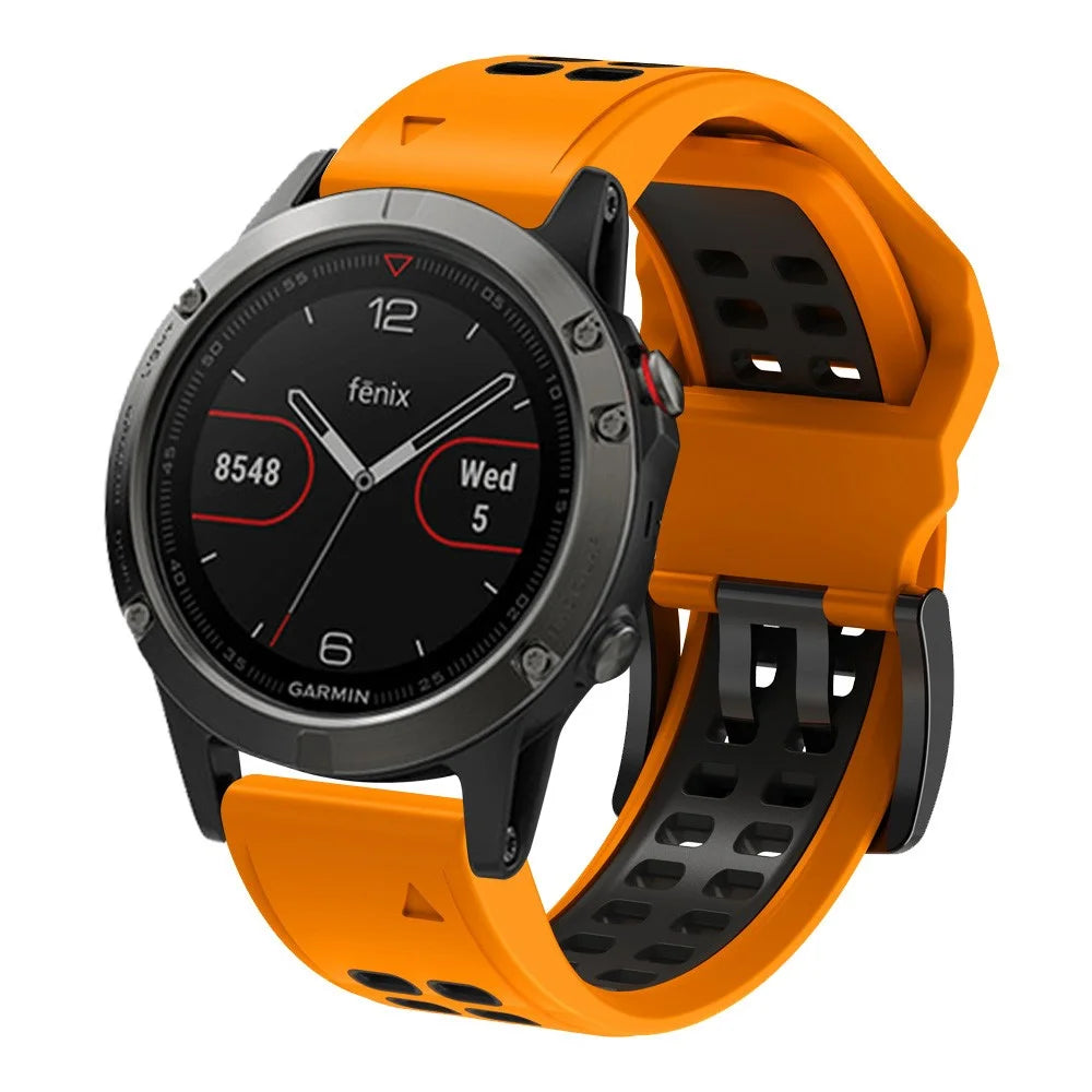 For Garmin Fenix 7/Epix Two Rows Holes Dual-color Quick Release Silicone Watch Band Wrist Strap 22mm - Orange/Black - 2