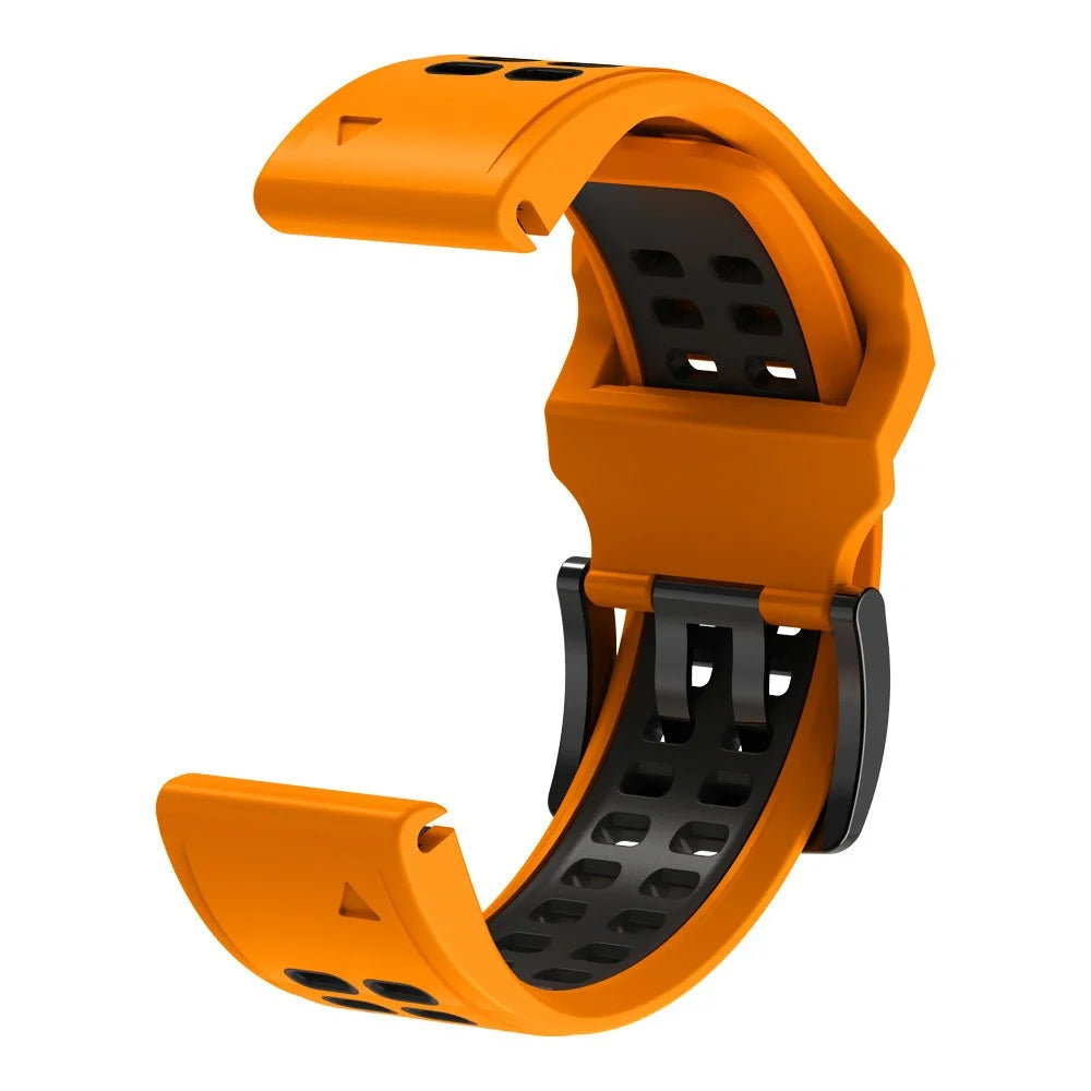 For Garmin Fenix 7/Epix Two Rows Holes Dual-color Quick Release Silicone Watch Band Wrist Strap 22mm - Orange/Black - 3
