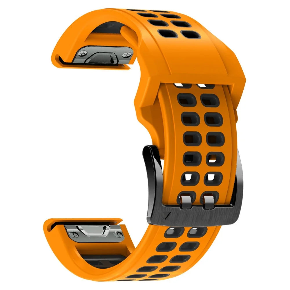 For Garmin Fenix 7/Epix Two Rows Holes Dual-color Quick Release Silicone Watch Band Wrist Strap 22mm - Orange/Black - 4