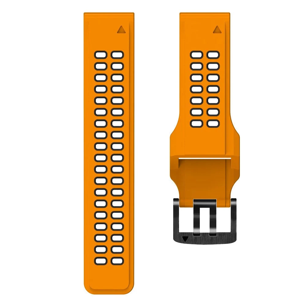 For Garmin Fenix 7/Epix Two Rows Holes Dual-color Quick Release Silicone Watch Band Wrist Strap 22mm - Orange/Black - 5
