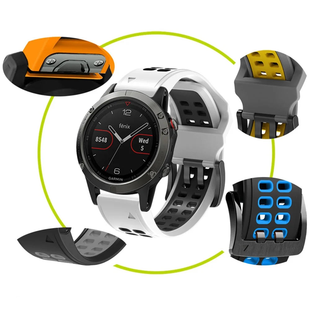 For Garmin Fenix 7/Epix Two Rows Holes Dual-color Quick Release Silicone Watch Band Wrist Strap 22mm - Orange/Black - 6