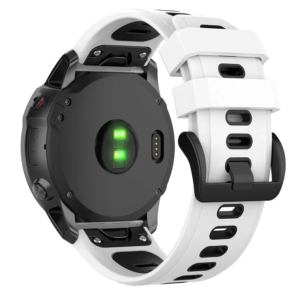 For Garmin Fenix 7S Single Row Holes Dual-color Quick Release Silicone Watch Band Wrist Strap 20mm - White/Black - 1