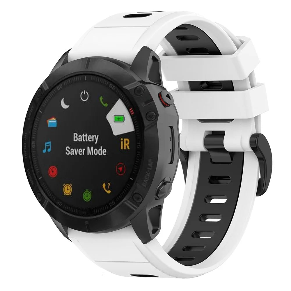 For Garmin Fenix 7S Single Row Holes Dual-color Quick Release Silicone Watch Band Wrist Strap 20mm - White/Black - 2