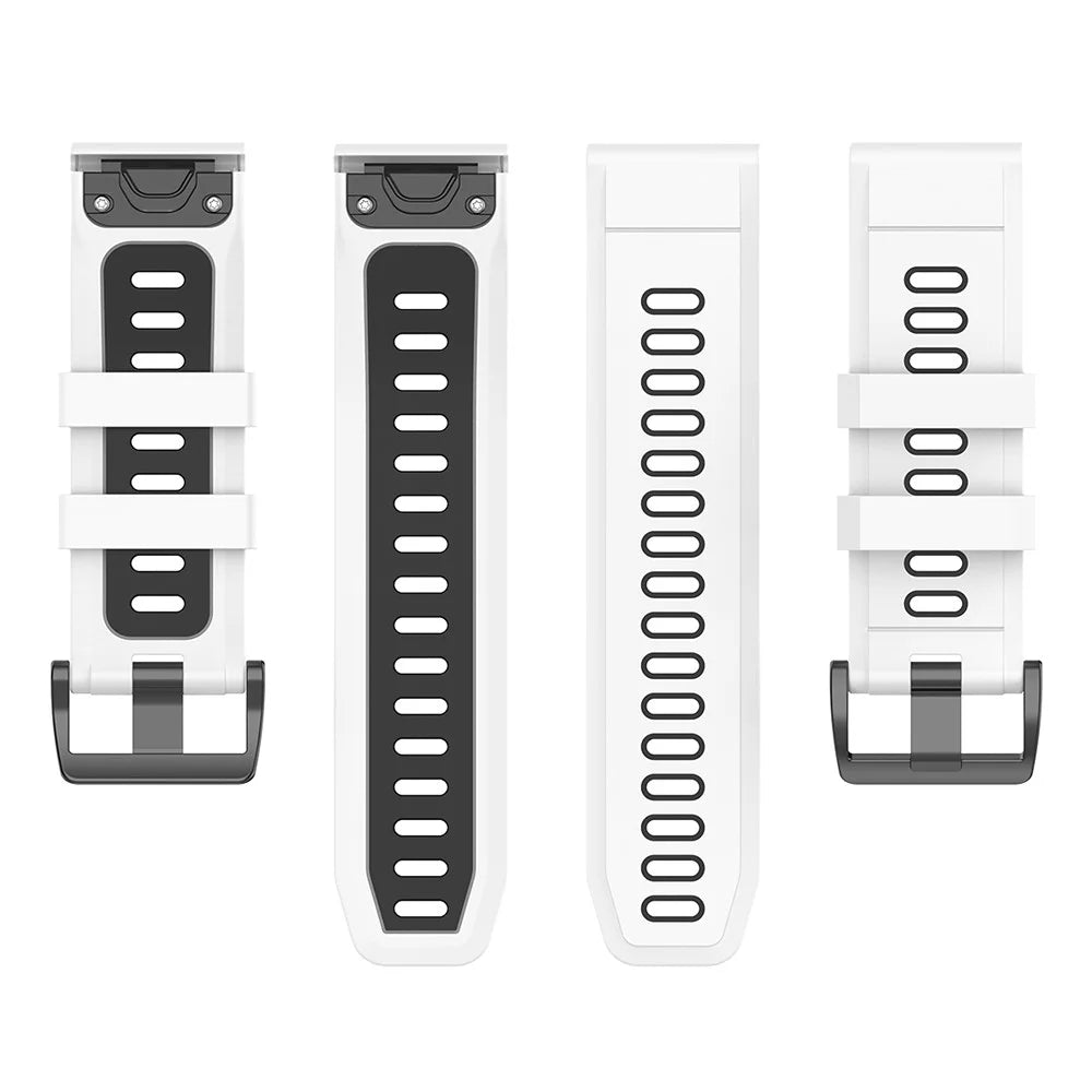 For Garmin Fenix 7S Single Row Holes Dual-color Quick Release Silicone Watch Band Wrist Strap 20mm - White/Black - 5