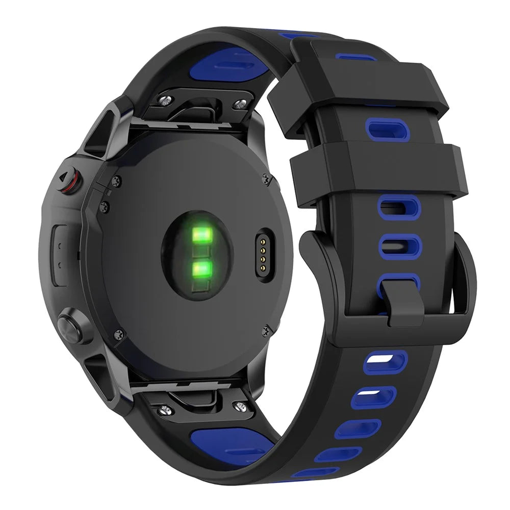 For Garmin Fenix 7X Dual-color Stylish Quick Release Silicone Watch Band Wrist Strap 26mm - Black / Blue - 1