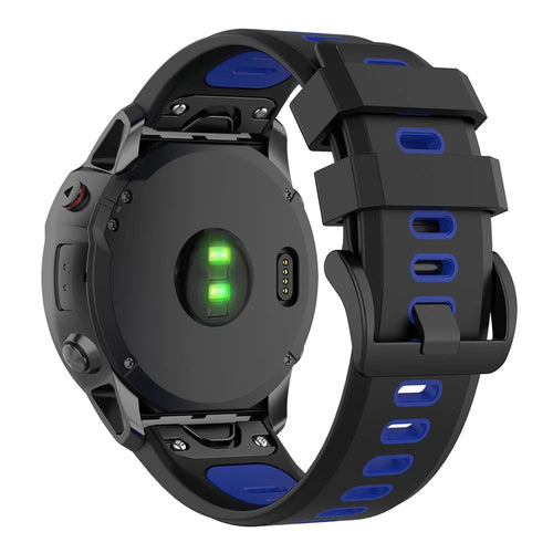 For Garmin Fenix 7X Dual-color Stylish Quick Release Silicone Watch Band Wrist Strap 26mm - Black / Blue - 1