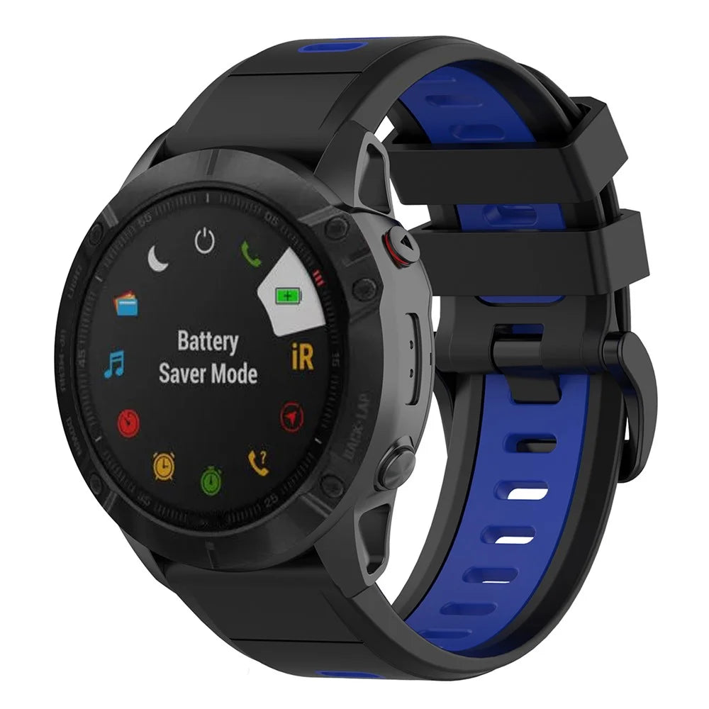 For Garmin Fenix 7X Dual-color Stylish Quick Release Silicone Watch Band Wrist Strap 26mm - Black / Blue - 2