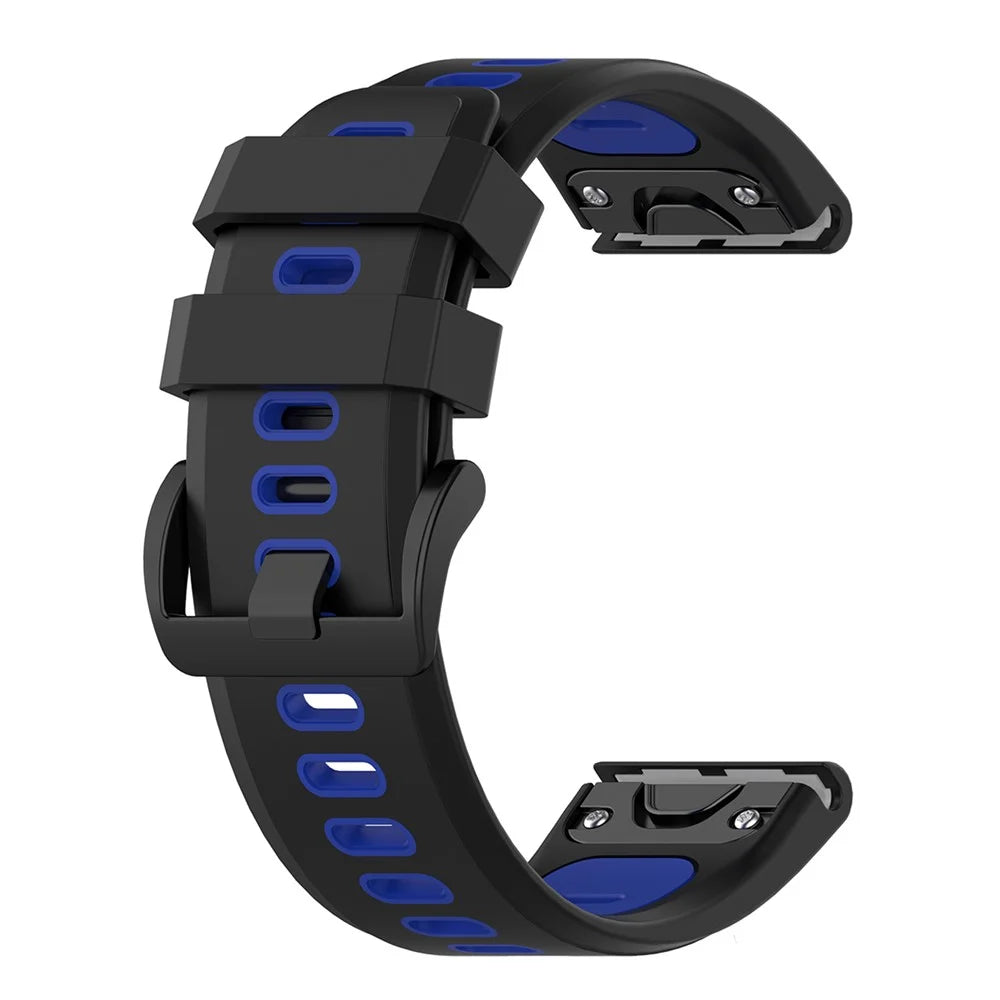 For Garmin Fenix 7X Dual-color Stylish Quick Release Silicone Watch Band Wrist Strap 26mm - Black / Blue - 3