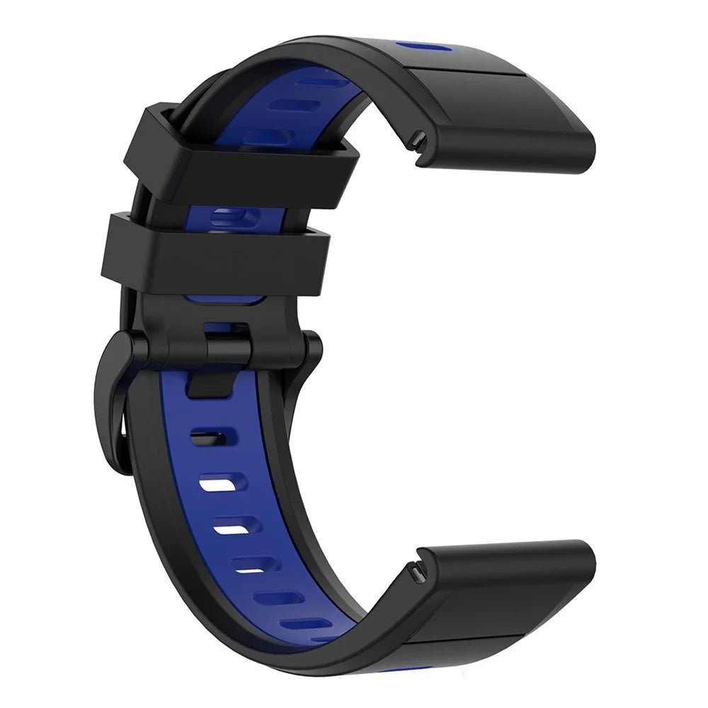For Garmin Fenix 7X Dual-color Stylish Quick Release Silicone Watch Band Wrist Strap 26mm - Black / Blue - 4