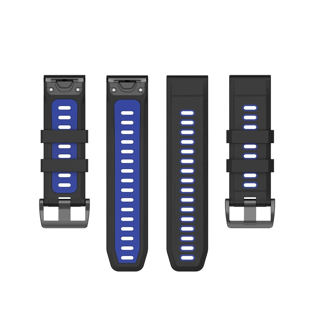 For Garmin Fenix 7X Dual-color Stylish Quick Release Silicone Watch Band Wrist Strap 26mm - Black / Blue - 5