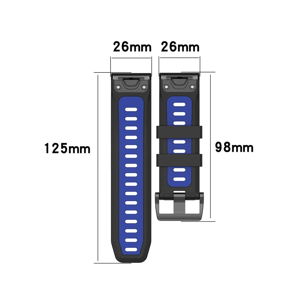 For Garmin Fenix 7X Dual-color Stylish Quick Release Silicone Watch Band Wrist Strap 26mm - Black / Blue - 7