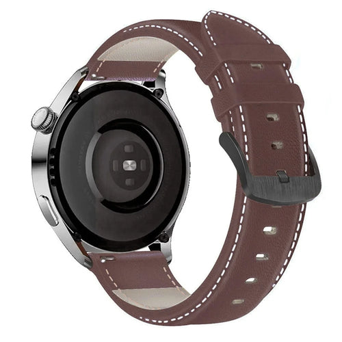 For HUAWEI Watch GT3/Samsung Galaxy Watch 46mm Leather Watch Band 22mm Universal Watch Strap with Buckle - Dark Brown - 1