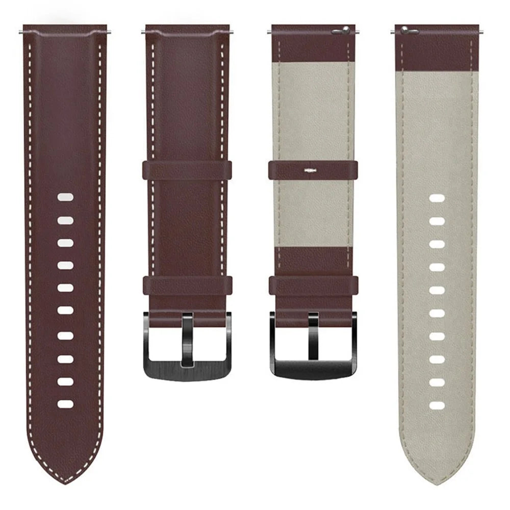 For HUAWEI Watch GT3/Samsung Galaxy Watch 46mm Leather Watch Band 22mm Universal Watch Strap with Buckle - Dark Brown - 4