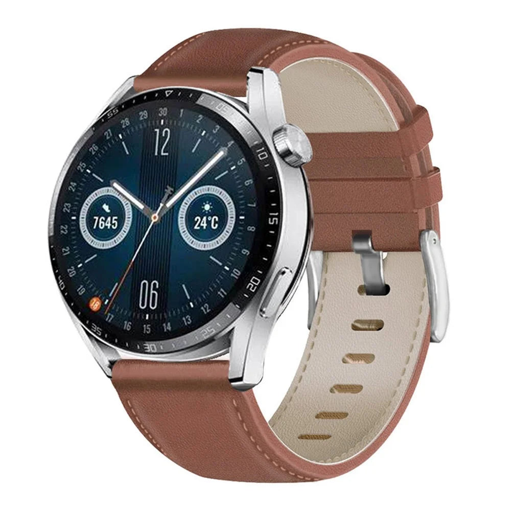 For HUAWEI Watch GT3/Samsung Galaxy Watch 46mm/Gear S3 Classic Leather Watch Band 22mm Universal Watch Strap with Buckle - Brown - 2