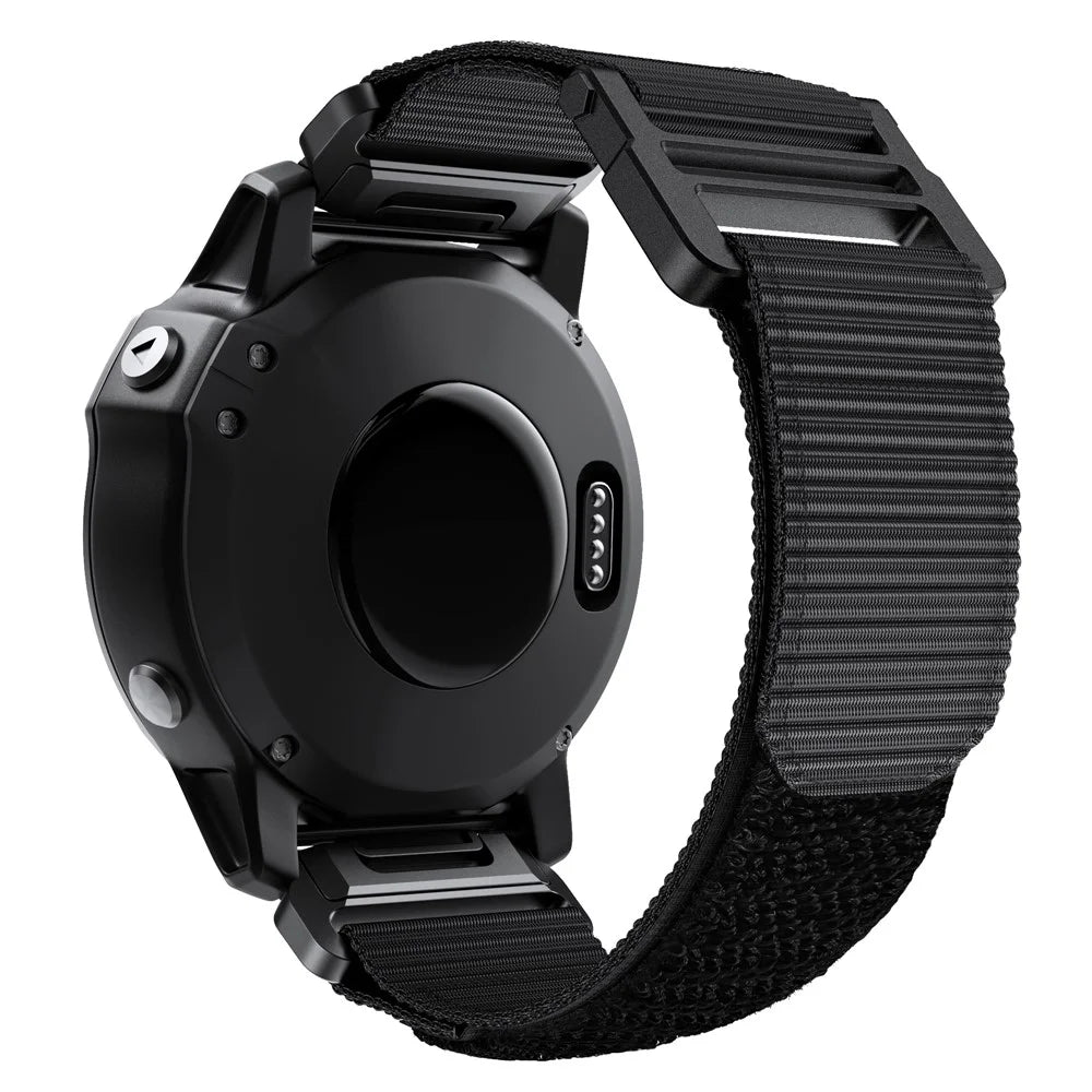 26mm Sport Loop Strap for Garmin Fenix 7X / 6X / 5X, Breathable Nylon Adjustable Elastic Replacement Band - Black - 1
