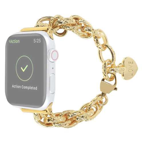 For Apple Watch Series 11 10 42mm / 9 8 7 41mm / SE3 SE2 SE 6 5 4 40mm / 3 2 1 38mm Stainless Steel Watch Strap Replacement Bracelet with Pendant - Gold - 1