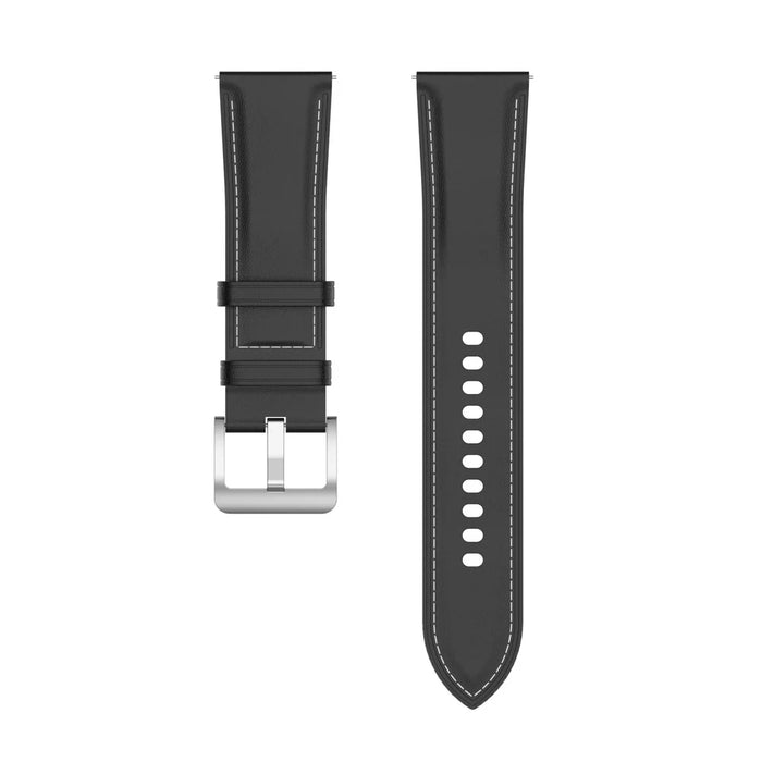For Huawei Watch GT/Samsung Gear S3/Galaxy Watch 46mm Smart Watch Band 22mm Universal Stitching Line First Layer Cowhide Solid Color Strap - Black - 5