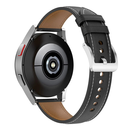 For Huawei Watch GT2/Samsung Galaxy Watch Active 20mm Universal Stitching Line First Layer Cowhide Solid Color Smart Watch Replacement Strap - Black - 1