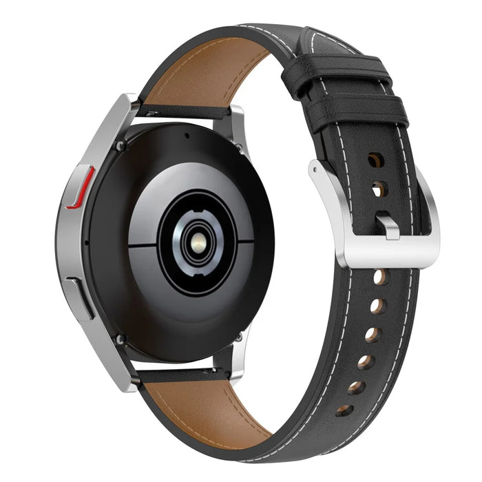 For Huawei Watch GT2/Samsung Galaxy Watch Active 20mm Universal Stitching Line First Layer Cowhide Solid Color Smart Watch Replacement Strap - Black - 1