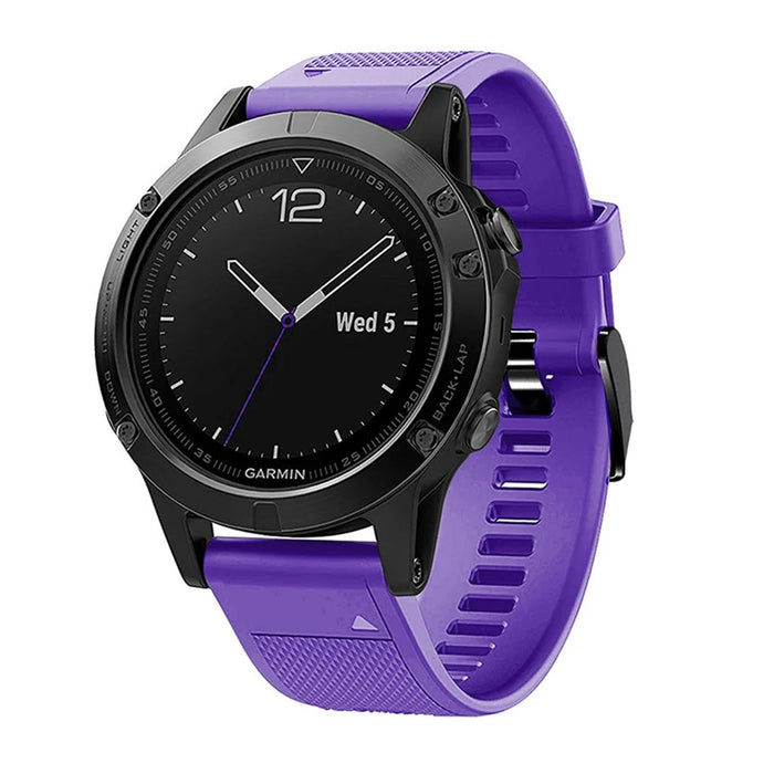 For Garmin Fenix 7 Wrist Band Quick Release Silicone Adjustable Watch Strap with Black Buckle - Purple - 2