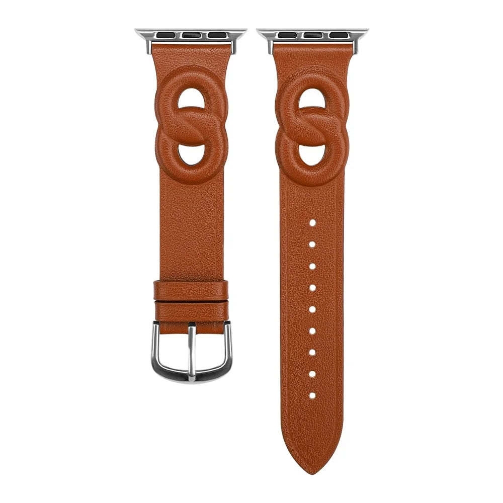 For Apple Watch Series 11 10 42mm / 9 8 7 41mm / SE3 SE2 SE 6 5 4 40mm / 3 2 1 38mm Double Rings Design Genuine Leather Smart Watch Band Wrist Strap - Brown - 3