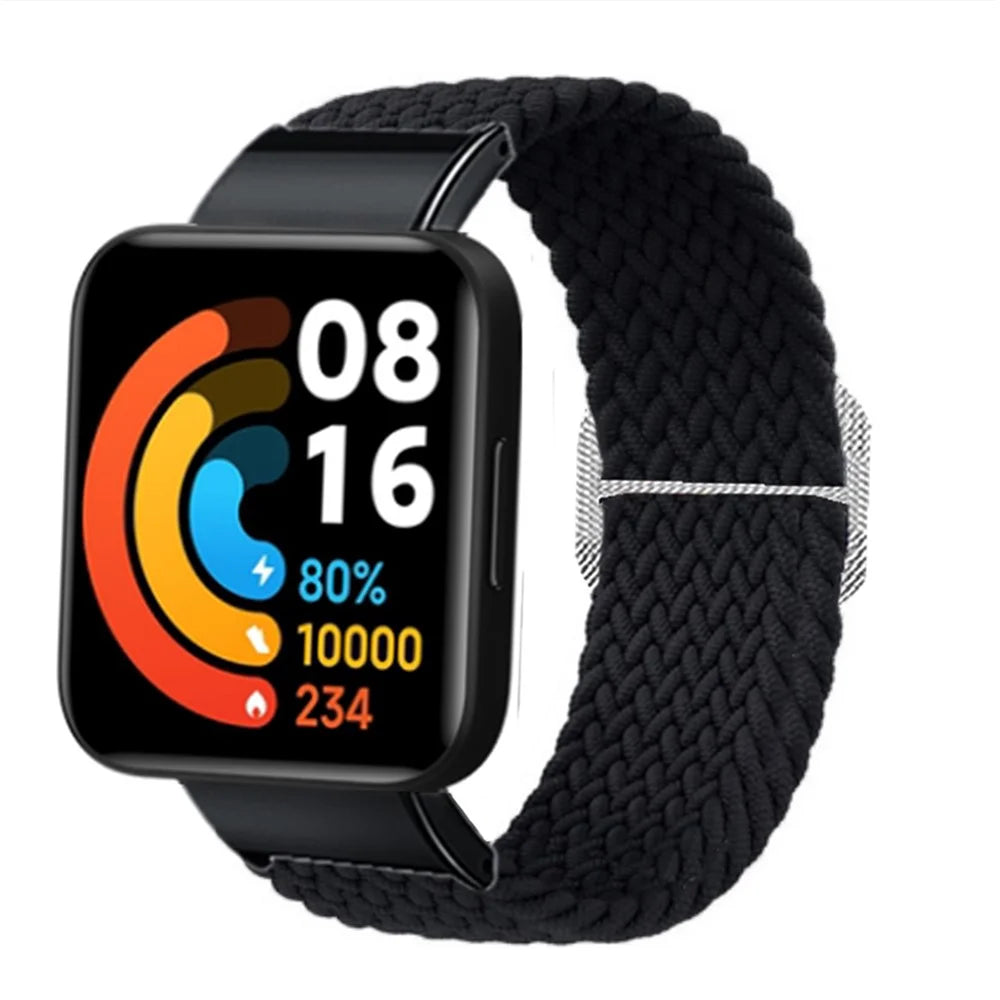 For Xiaomi Redmi Watch 2 Replacement Wrist Band Braided Nylon Elastic Smart Watch Strap with Metal Connector - Black - 1