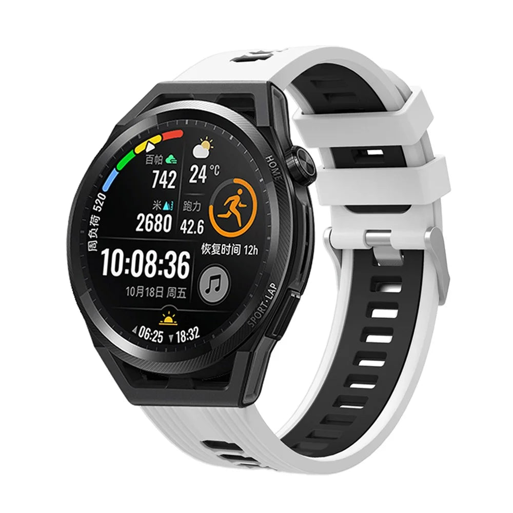 For Huawei Watch GT 3 (46mm) Dual Color 22mm Silicone Watch Strap Replacement Wrist Band - White/Black - 1
