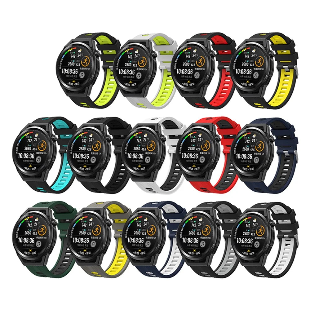 For Huawei Watch GT 3 (46mm) Dual Color 22mm Silicone Watch Strap Replacement Wrist Band - White/Black - 7