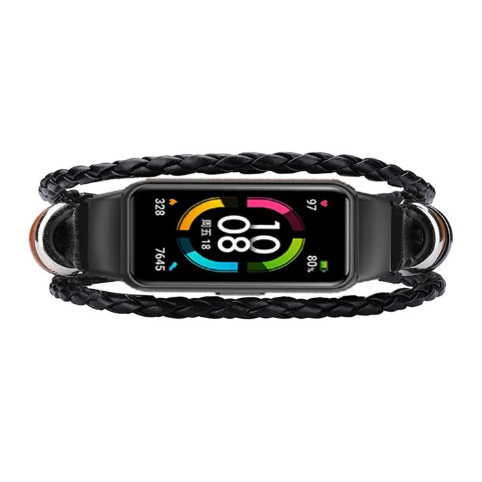 For Huawei Band 6/Honor Band 6 Ethnic Beaded Replacement Watch Strap Bracelet Retro Wrist Band - Black - 2