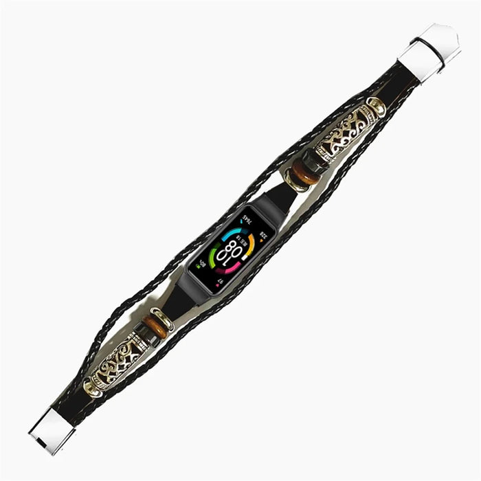 For Huawei Band 6/Honor Band 6 Ethnic Beaded Replacement Watch Strap Bracelet Retro Wrist Band - Black - 4
