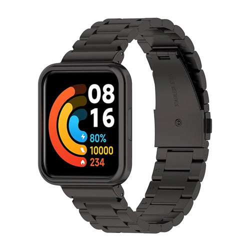 For Xiaomi Redmi Watch 2 Lite Three Beads Stainless Steel Replacement Wrist Strap with Watch Case - Black - 1
